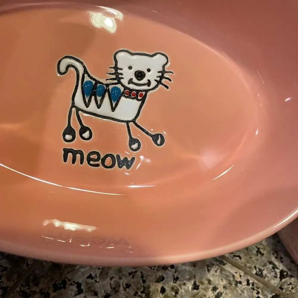 Pet Rageous Adorable Peach Ceramic Cat Bowls set of 2